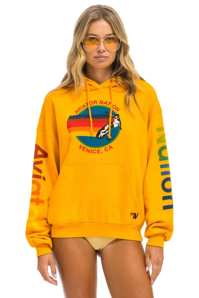 Relaxed Pullover Hoodie 8211 Gold WomenMen Aviator Nation Hoodies