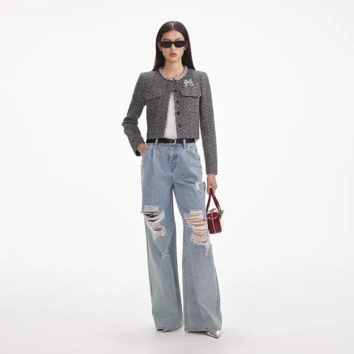 Rhinestone Ombre Distressed Jeans Women Self Portrait Denim