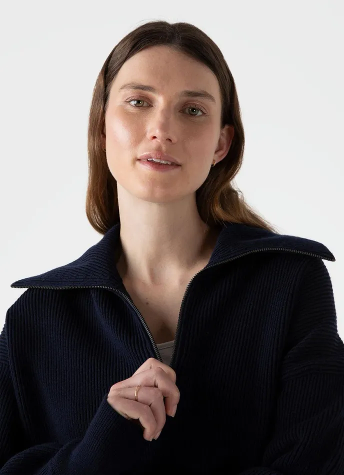 Ribbed Half Zip Jumper Navy Women SUNSPEL Knitwear