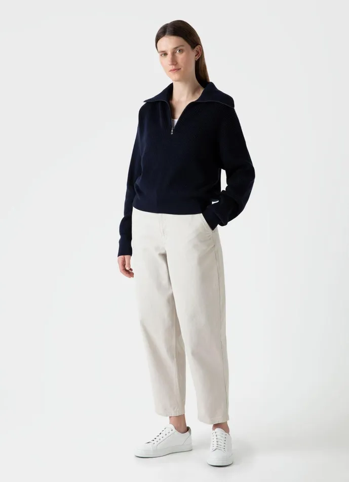 Ribbed Half Zip Jumper Navy Women SUNSPEL Knitwear