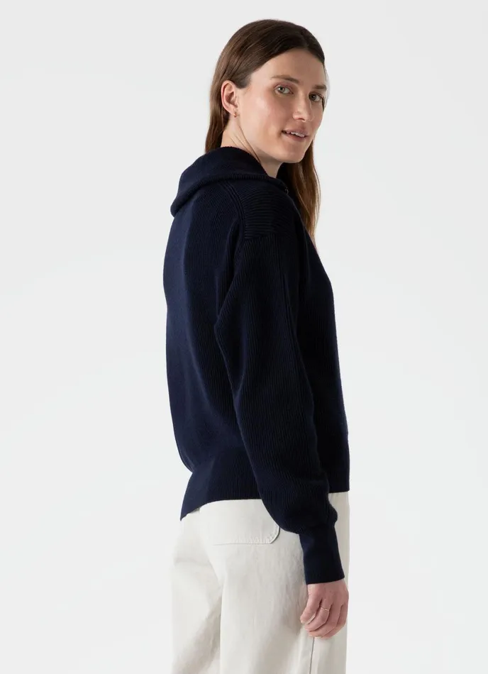 Ribbed Half Zip Jumper Navy Women SUNSPEL Knitwear