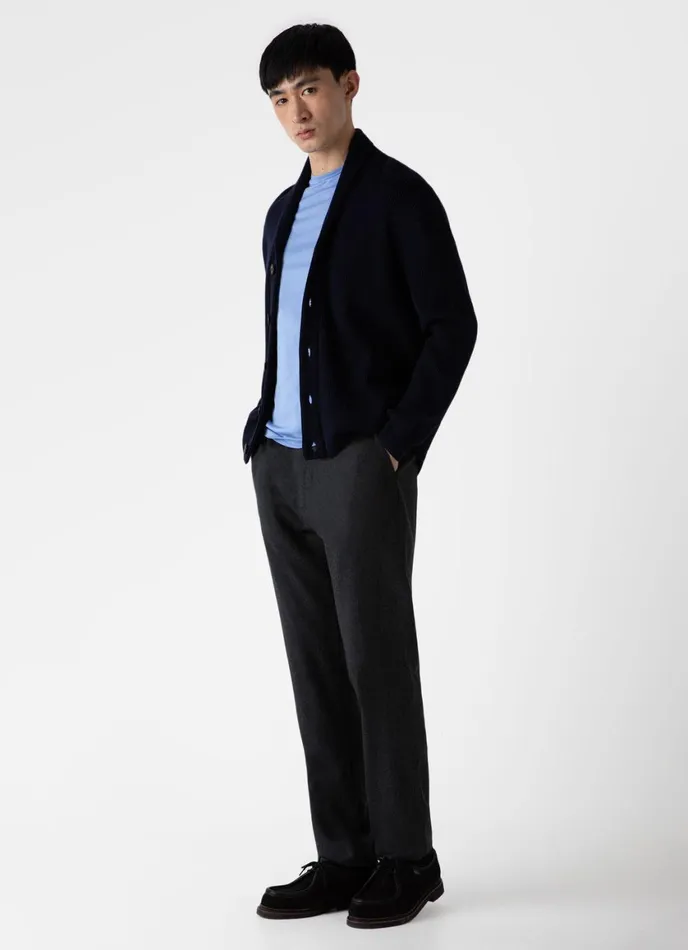 Ribbed Shawl Neck Cardigan Navy Men SUNSPEL Knitwear