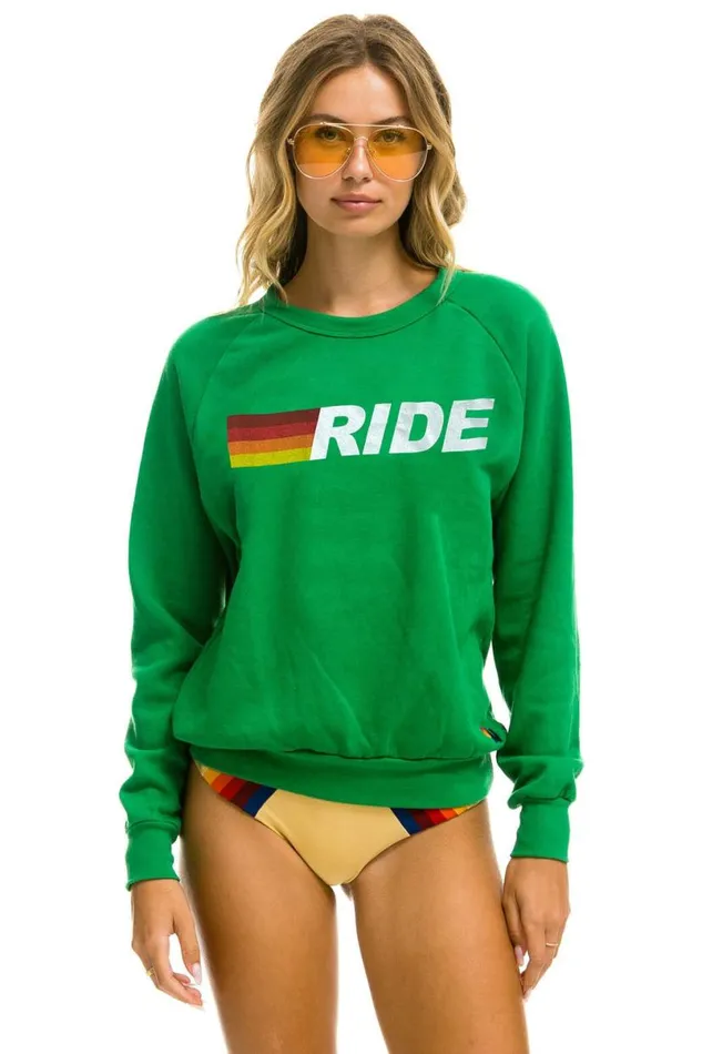 Ride Logo White Crew Sweatshirt 8211 Kelly Green WomenMen Aviator Nation Sweatshirts Ride Logo White Crew Sweatshirt 8211 Kelly Green WomenMen Aviator Nation Sweatshirts