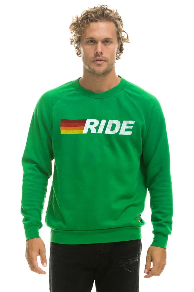 Ride Logo White Crew Sweatshirt 8211 Kelly Green WomenMen Aviator Nation Sweatshirts