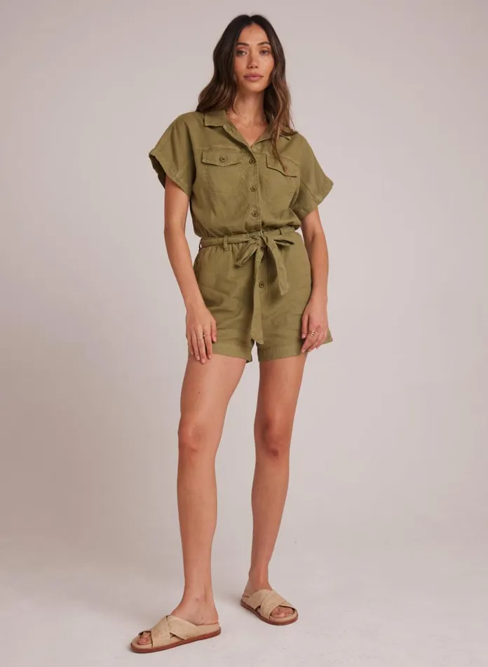 Rompers and Jumpsuits Women Bella Dahl Searose Romper With Belt 8211 Tropical Olive Rompers and Jumpsuits Women Bella Dahl Searose Romper With Belt 8211 Tropical Olive