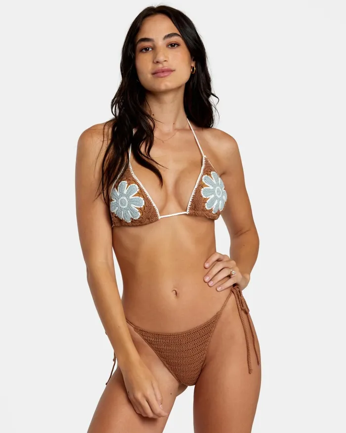 RVCA Bikini Tops Cotton Crochet Halter Triangle Bikini Top Sienna 8211 Women