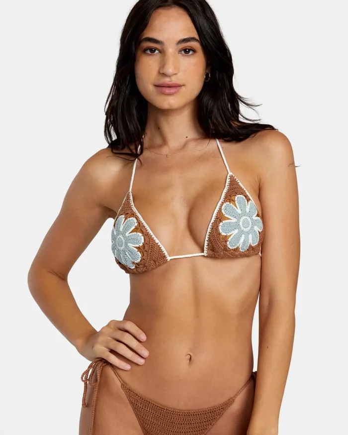 RVCA Bikini Tops Cotton Crochet Halter Triangle Bikini Top Sienna 8211 Women RVCA Bikini Tops Cotton Crochet Halter Triangle Bikini Top Sienna 8211 Women
