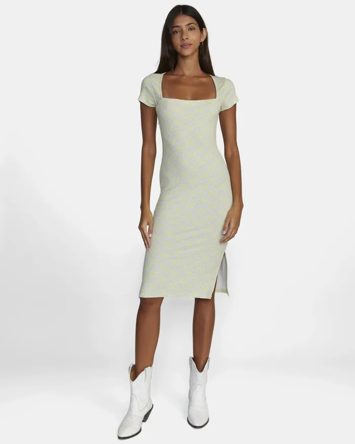 RVCA Dresses Rompers Partition Midi Dress Lime Yellow 8211 Women