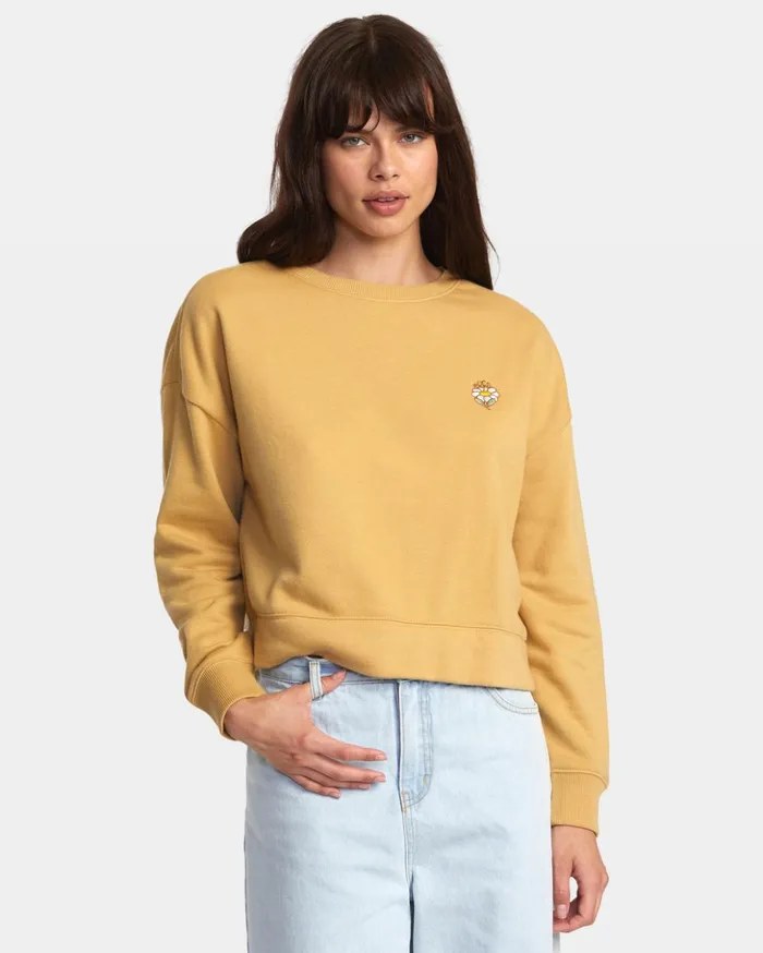 RVCA Hoodies Fleece At Ease Sweatshirt Tan 8211 Women