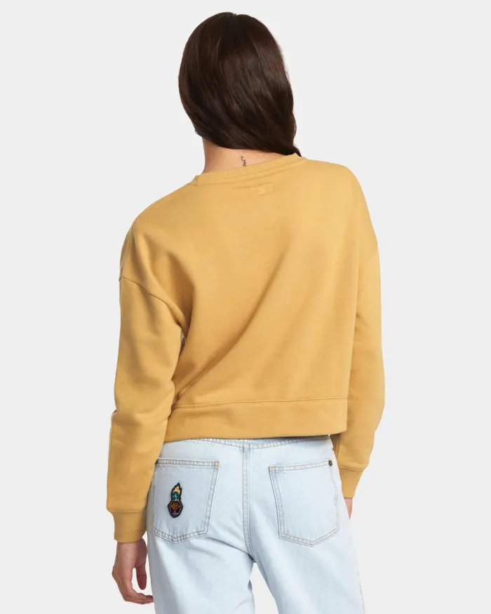 RVCA Hoodies Fleece At Ease Sweatshirt Tan 8211 Women