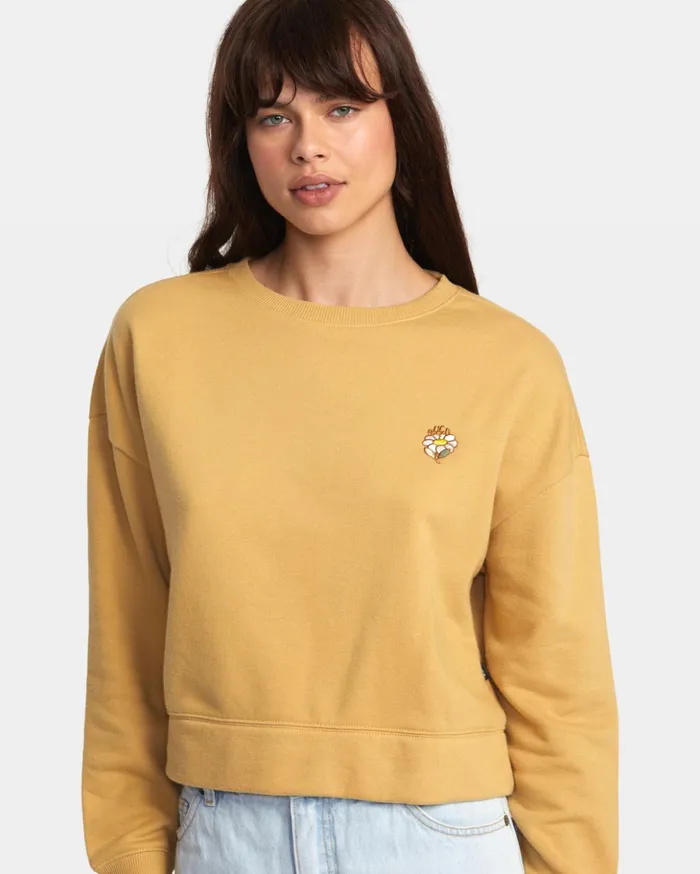 RVCA Hoodies Fleece At Ease Sweatshirt Tan 8211 Women