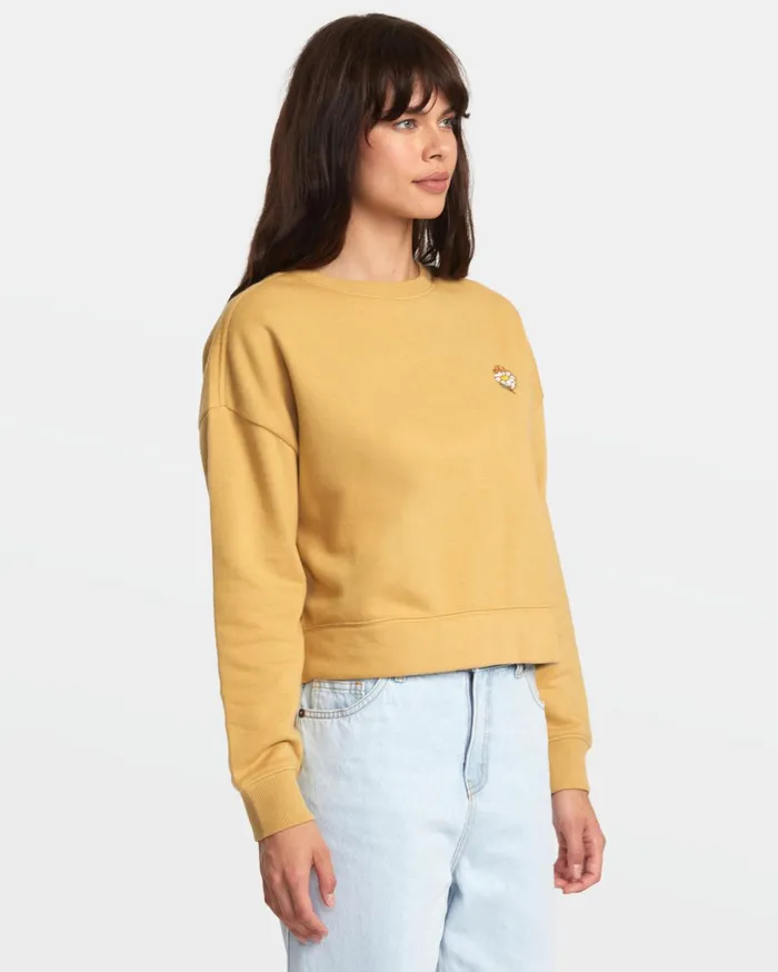 RVCA Hoodies Fleece At Ease Sweatshirt Tan 8211 Women