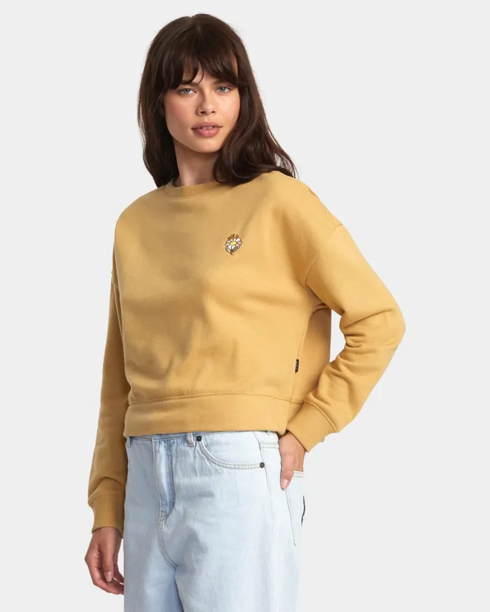 RVCA Hoodies Fleece At Ease Sweatshirt Tan 8211 Women
