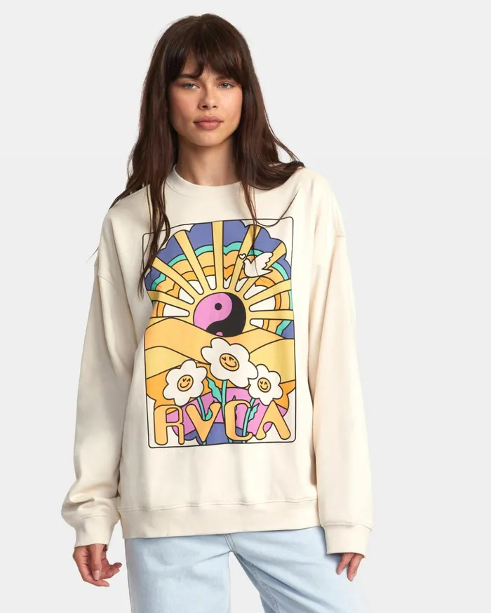RVCA Hoodies Fleece Someday Sweatshirt Latte 8211 Women