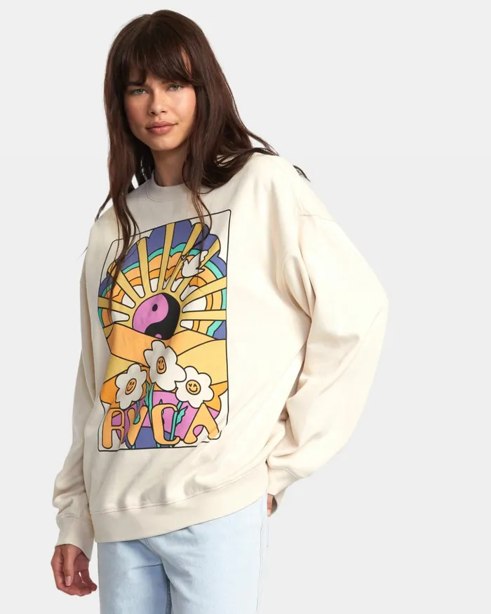 RVCA Hoodies Fleece Someday Sweatshirt Latte 8211 Women