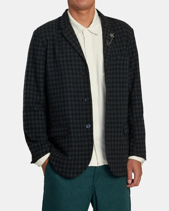 RVCA Jackets Spun Spirit Studio Plaid Blazer Navy 8211 MenWomen
