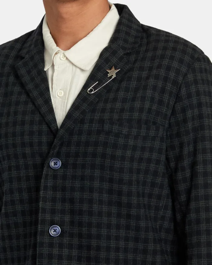 RVCA Jackets Spun Spirit Studio Plaid Blazer Navy 8211 MenWomen
