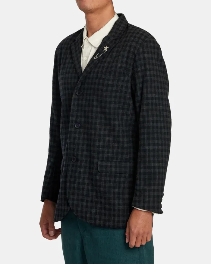 RVCA Jackets Spun Spirit Studio Plaid Blazer Navy 8211 MenWomen