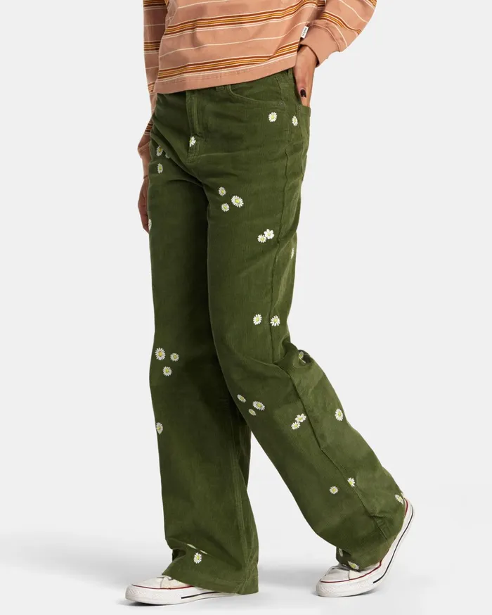 RVCA Pants Coco Embroidered Wide Leg Pants Leaf 8211 Women