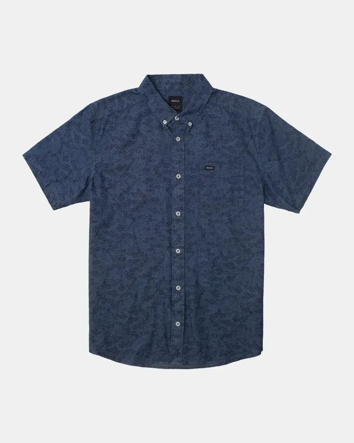 RVCA Shirts Flannels Neon Dragon Denim Short Sleeve Shirt Denim 8211 Men