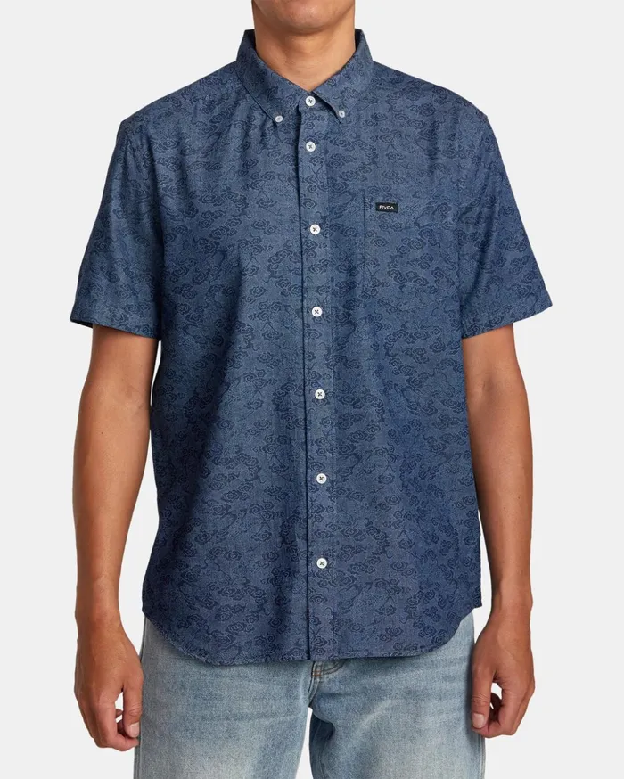 RVCA Shirts Flannels Neon Dragon Denim Short Sleeve Shirt Denim 8211 Men