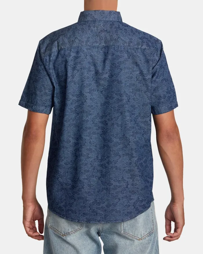 RVCA Shirts Flannels Neon Dragon Denim Short Sleeve Shirt Denim 8211 Men