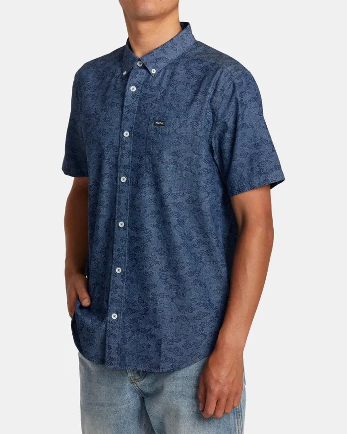 RVCA Shirts Flannels Neon Dragon Denim Short Sleeve Shirt Denim 8211 Men