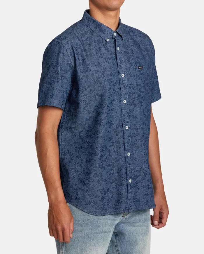 RVCA Shirts Flannels Neon Dragon Denim Short Sleeve Shirt Denim 8211 Men