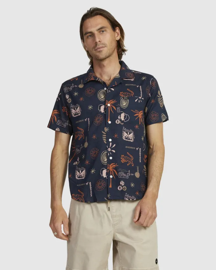 RVCA Shirts Flannels New Nates Short Sleeve Shirt Moody Blue 8211 Men