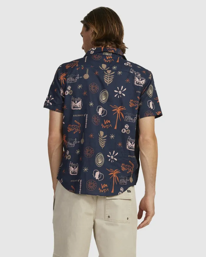 RVCA Shirts Flannels New Nates Short Sleeve Shirt Moody Blue 8211 Men