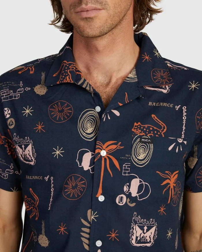 RVCA Shirts Flannels New Nates Short Sleeve Shirt Moody Blue 8211 Men
