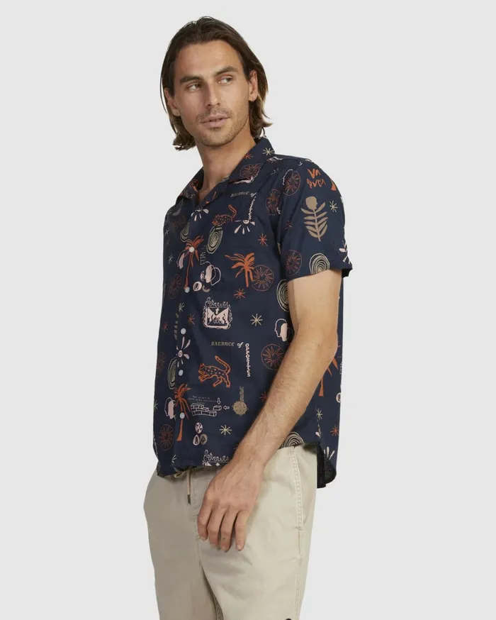 RVCA Shirts Flannels New Nates Short Sleeve Shirt Moody Blue 8211 Men