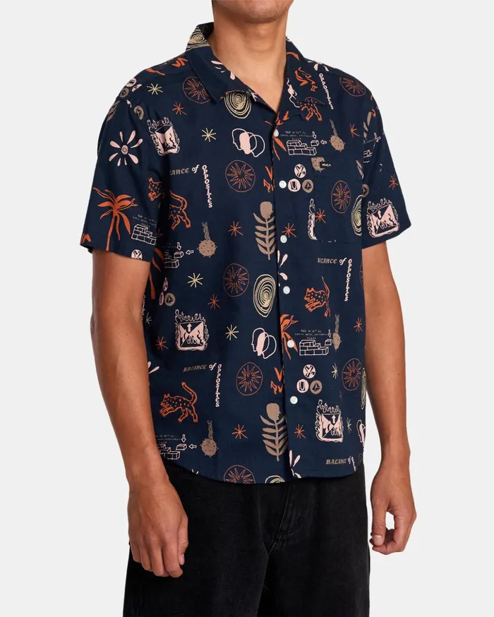 RVCA Shirts Flannels New Nates Short Sleeve Shirt Moody Blue 8211 Men