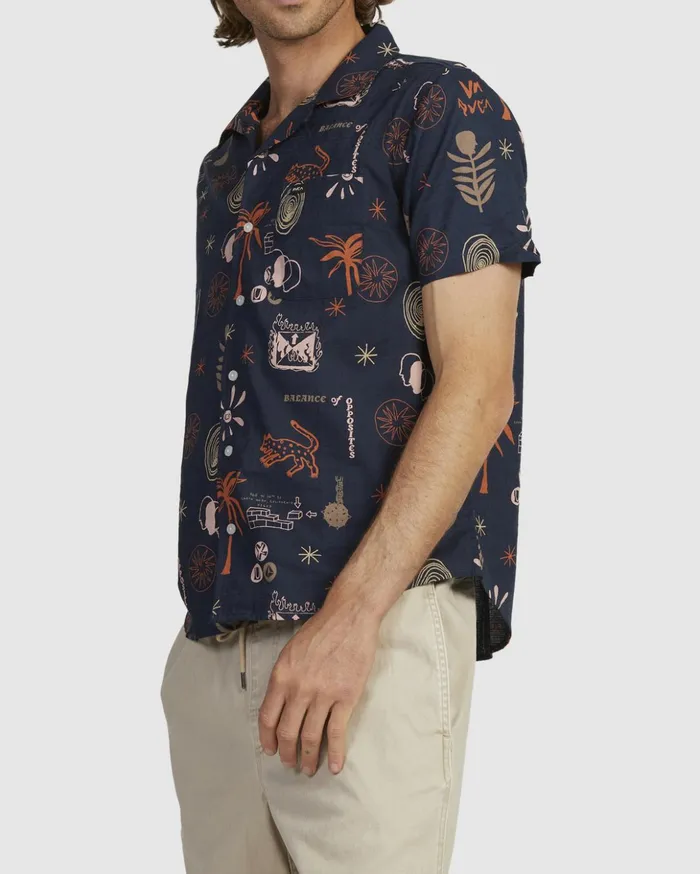 RVCA Shirts Flannels New Nates Short Sleeve Shirt Moody Blue 8211 Men