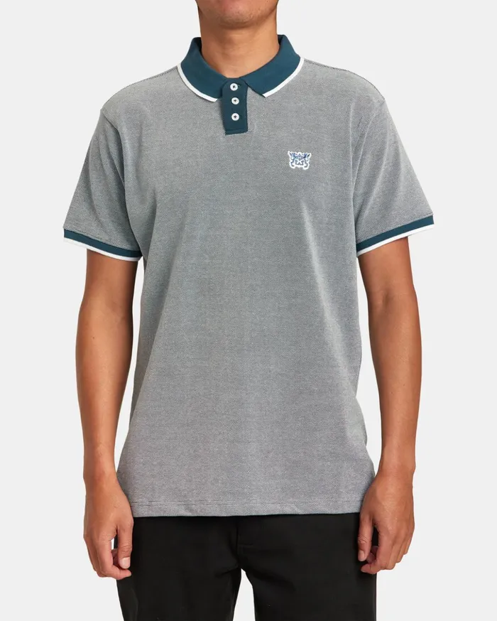 RVCA Shirts Flannels Pennant Birdseye Polo Shirt Duck Blue 8211 Men