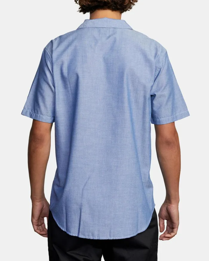RVCA Shirts Flannels Recession Collection Day Shift Short Sleeve Shirt Blue Chambray 8211 Men