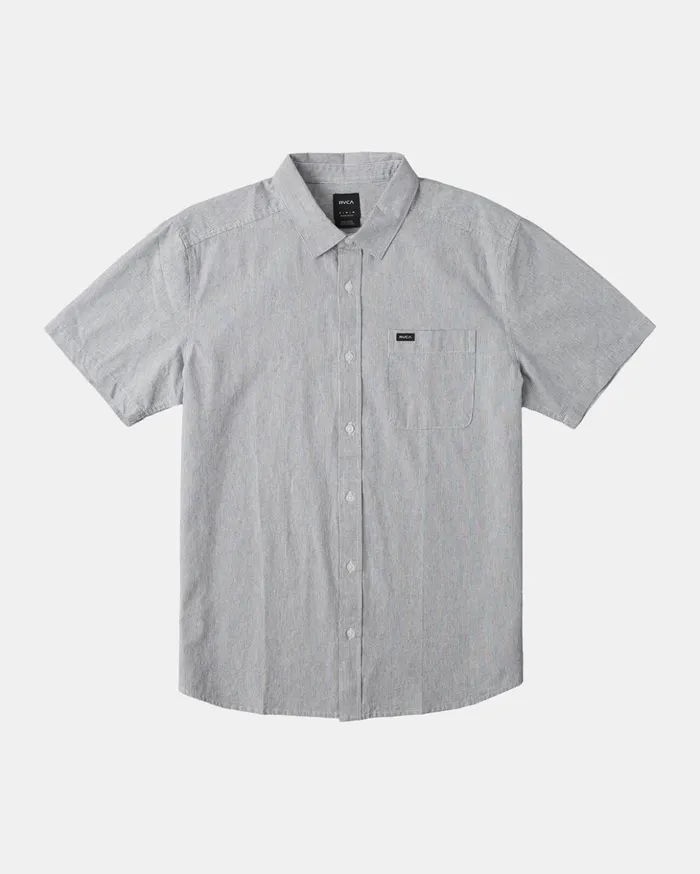 RVCA Shirts Flannels Visions Stripe Short Sleeve Shirt Moody Blue 8211 Men