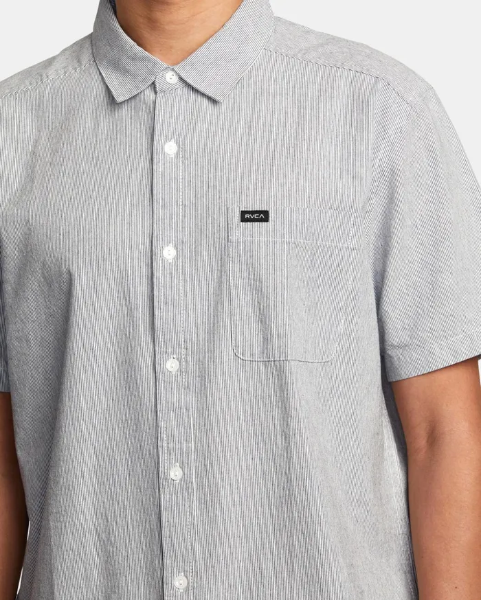 RVCA Shirts Flannels Visions Stripe Short Sleeve Shirt Moody Blue 8211 Men