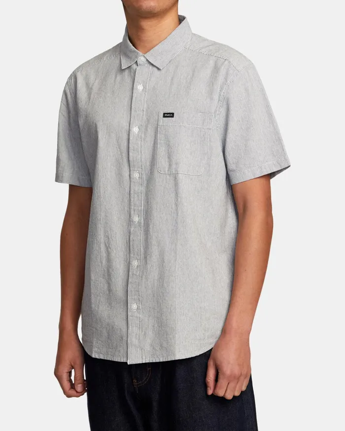 RVCA Shirts Flannels Visions Stripe Short Sleeve Shirt Moody Blue 8211 Men