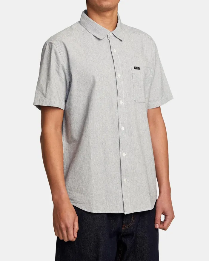RVCA Shirts Flannels Visions Stripe Short Sleeve Shirt Moody Blue 8211 Men
