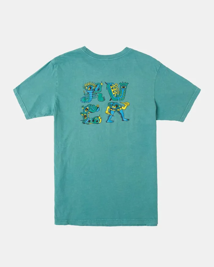 RVCA Short Sleeves Creeps Tee Teal Sunwash 8211 Men