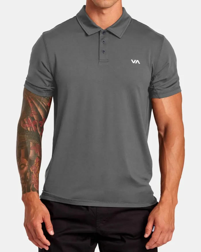 RVCA Short Sleeves VA Sport Vent Technical Polo Shirt Charcoal 8211 Men