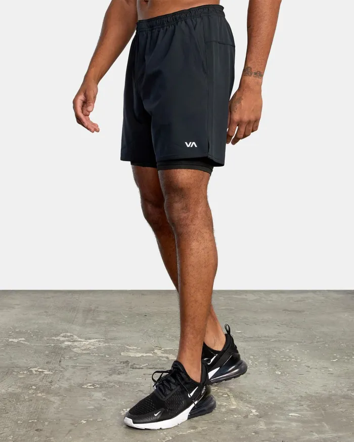 RVCA Shorts Hybrids Yogger Train 2In1 Elastic Waist Workout Shorts 17034 Black Multi 8211 Men