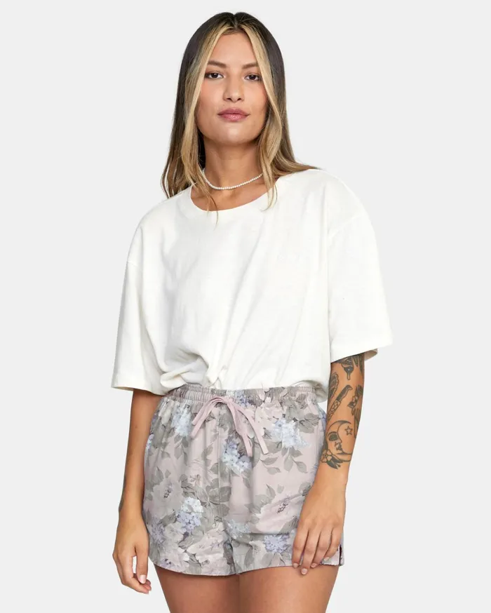 RVCA Shorts Skirts Camp Sawyer Elastic Waist Shorts Oatmeal 8211 Women