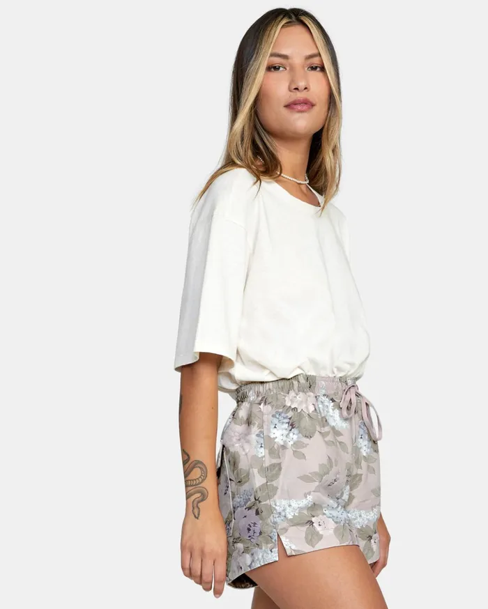 RVCA Shorts Skirts Camp Sawyer Elastic Waist Shorts Oatmeal 8211 Women