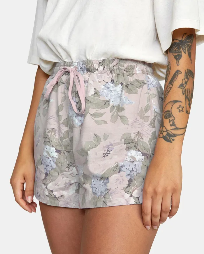 RVCA Shorts Skirts Camp Sawyer Elastic Waist Shorts Oatmeal 8211 Women