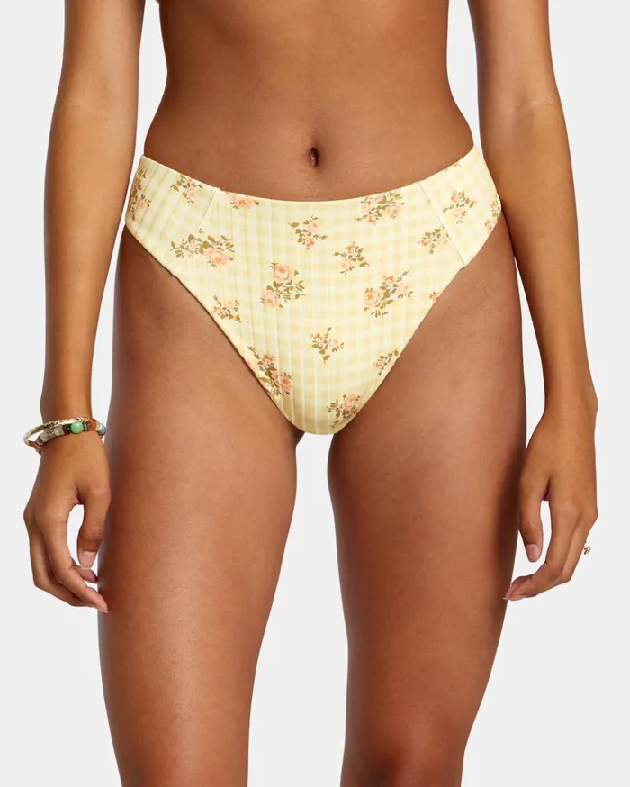 RVCA Swim New Arrivals Cottage Wide Rib Cheeky Bikini Bottoms Golden 8211 Women