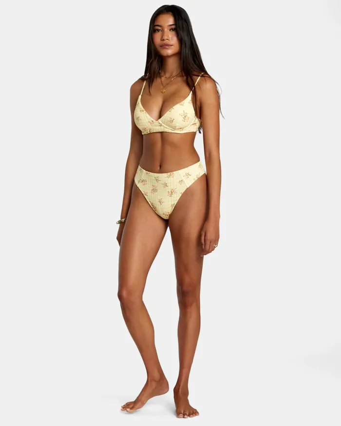 RVCA Swim New Arrivals Cottage Wide Rib Cheeky Bikini Bottoms Golden 8211 Women