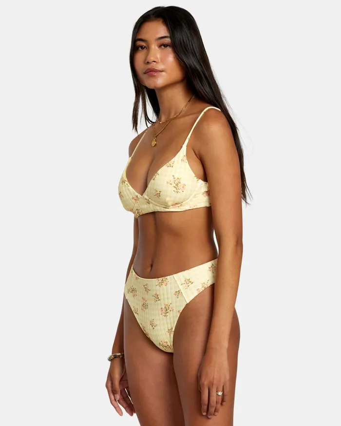 RVCA Swim New Arrivals Cottage Wide Rib Cheeky Bikini Bottoms Golden 8211 Women