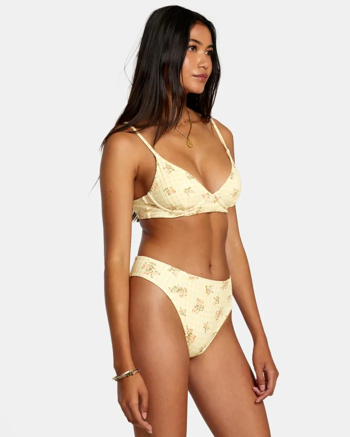RVCA Swim New Arrivals Cottage Wide Rib Cheeky Bikini Bottoms Golden 8211 Women
